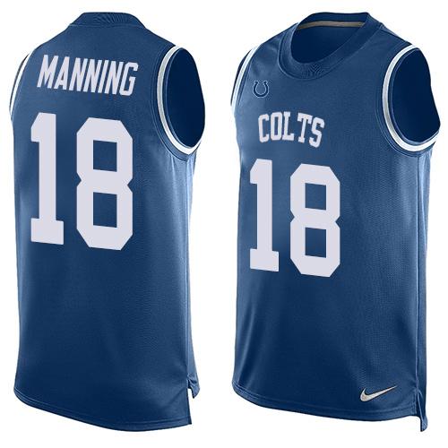 Nike Colts #18 Peyton Manning Royal Blue Team Color Men's Stitched NFL Limited Tank Top Jersey - Click Image to Close